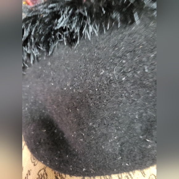 Handcrafted black felted Wool bag fuzzy trim 19×10 ×8 - Picture 8 of 10